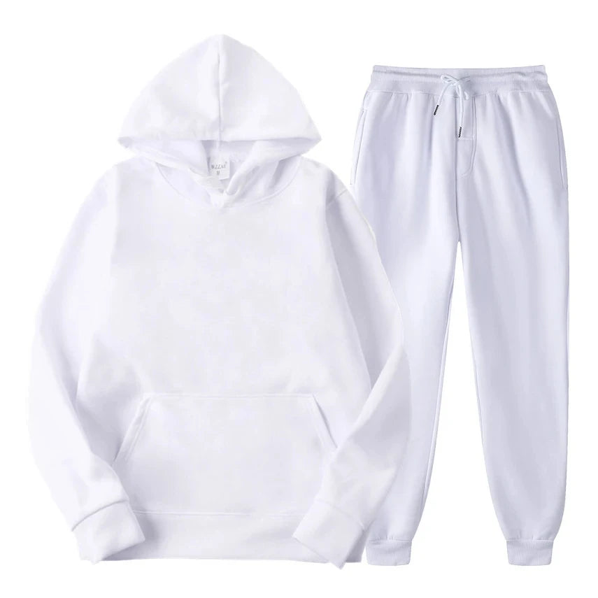Ensemble de jogging décontracté élégant pour homme – Sweat à capuche avec pantalon assorti - Blanc