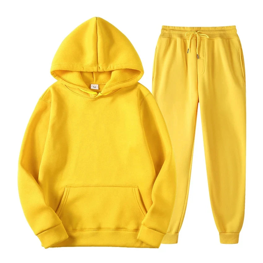 Ensemble de jogging décontracté élégant pour homme – Sweat à capuche avec pantalon assorti - Jaune