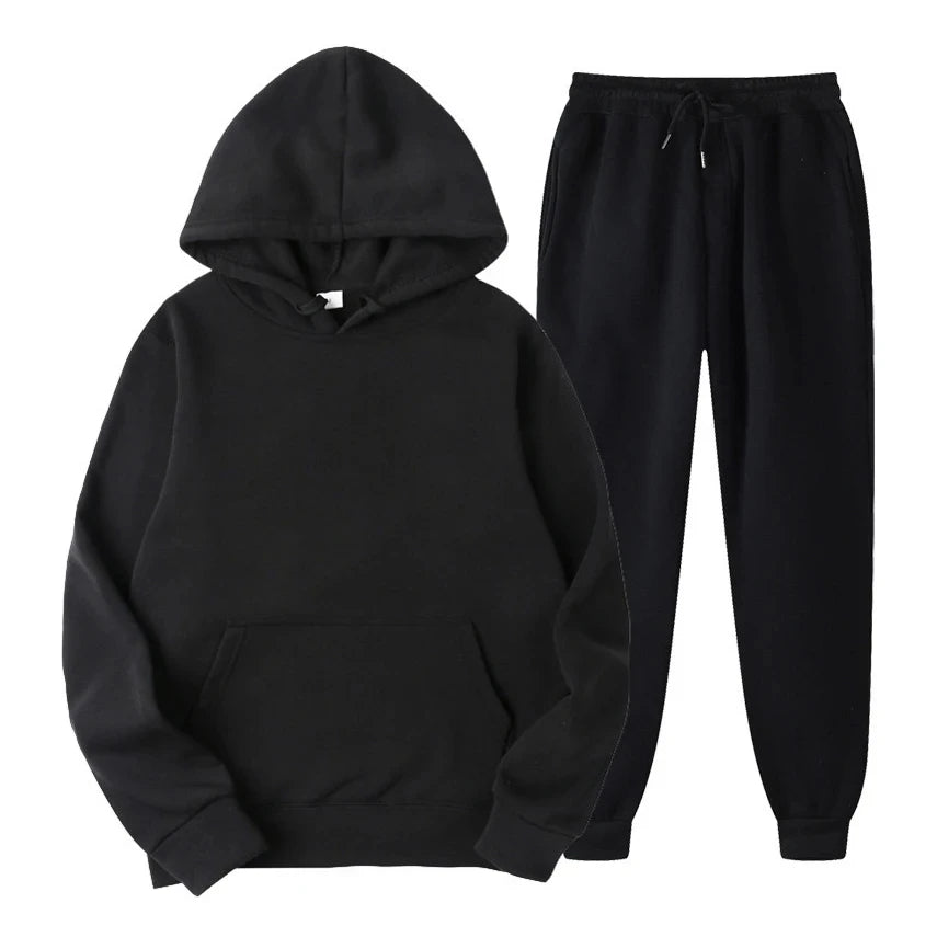 Ensemble de jogging décontracté élégant pour homme – Sweat à capuche avec pantalon assorti - Noir
