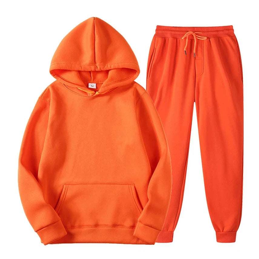 Ensemble de jogging décontracté élégant pour homme – Sweat à capuche avec pantalon assorti - Orange