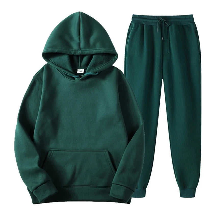 Ensemble de jogging décontracté élégant pour homme – Sweat à capuche avec pantalon assorti - Vert