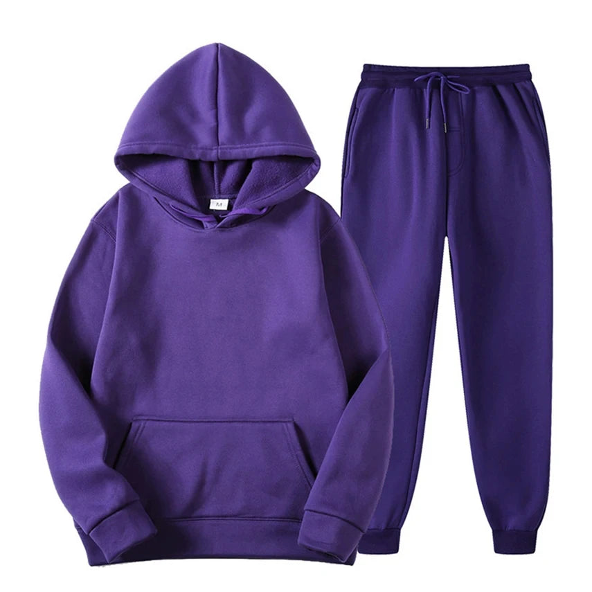 Ensemble de jogging décontracté élégant pour homme – Sweat à capuche avec pantalon assorti - Violet