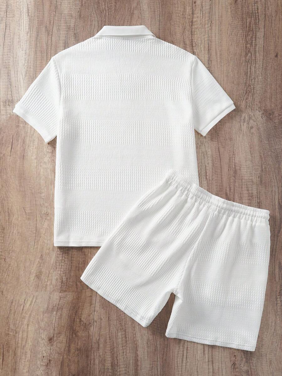 Ensemble de polo texturé pour homme et shorts - image 2