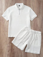 Ensemble de polo texturé pour homme et shorts - Blanc