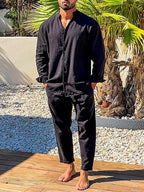Ensemble décontracté en lin pour homme – Chemise à col montant et pantalon - image 3