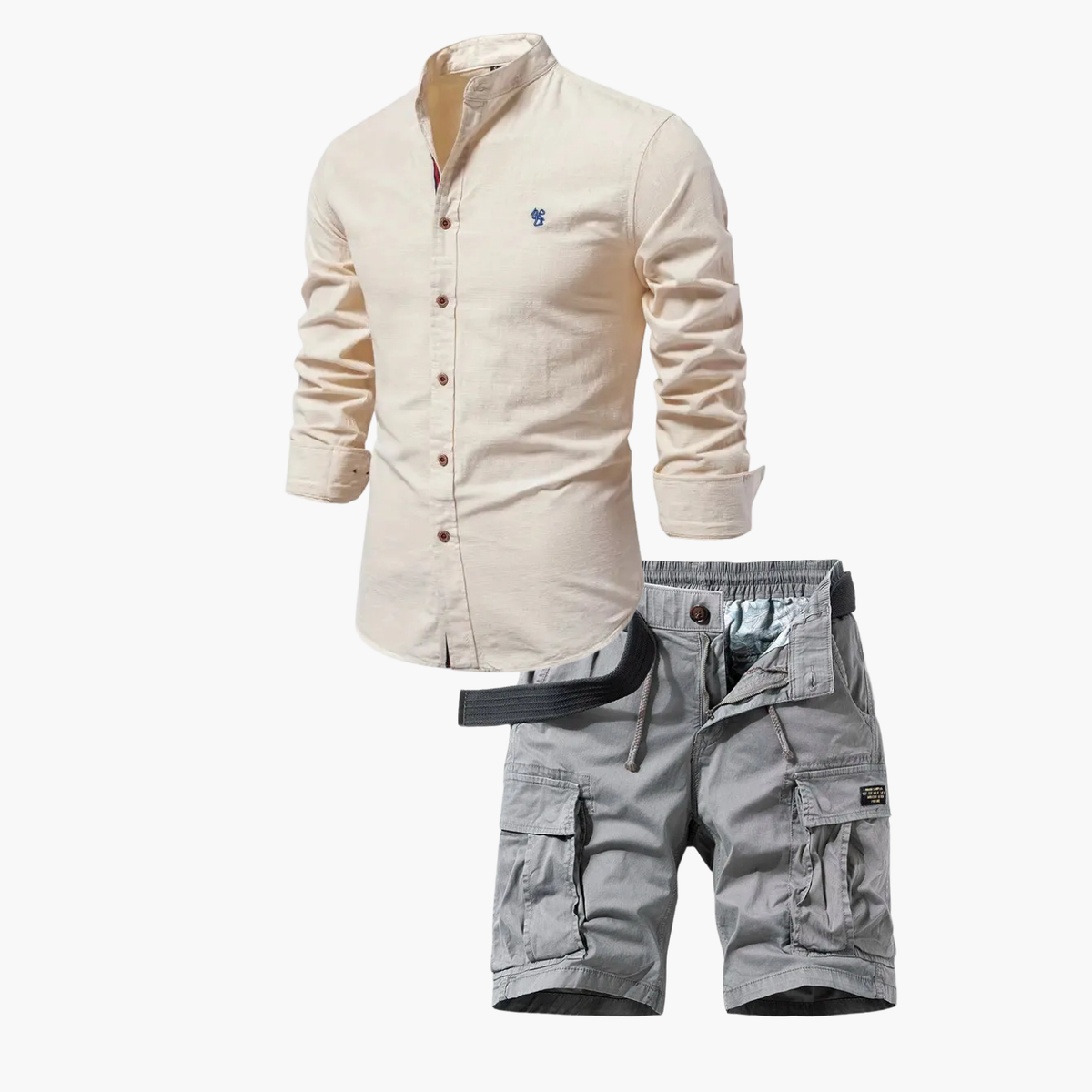 Ensemble Homme Assorti à Col Mandarin - Beige