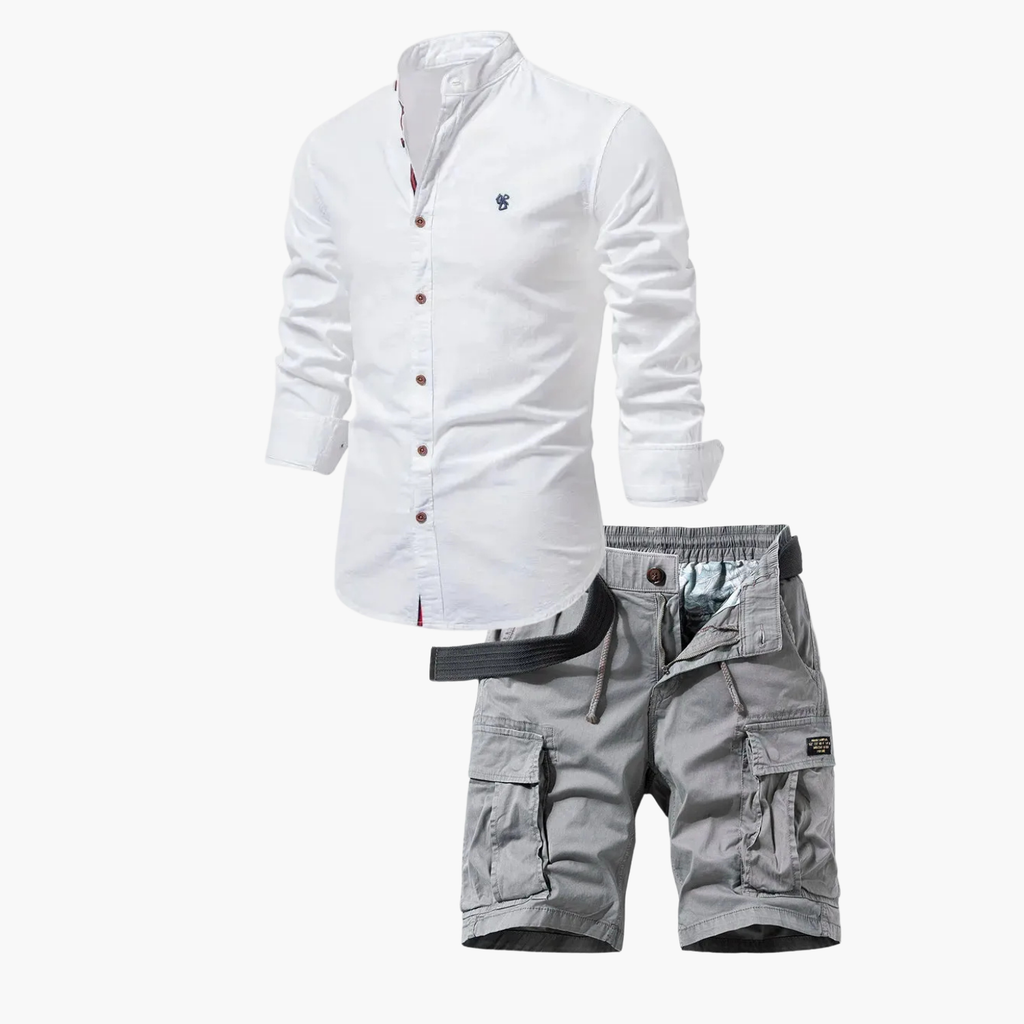 Ensemble Homme Assorti à Col Mandarin - Blanc