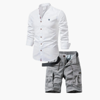 Ensemble Homme Assorti à Col Mandarin - Blanc