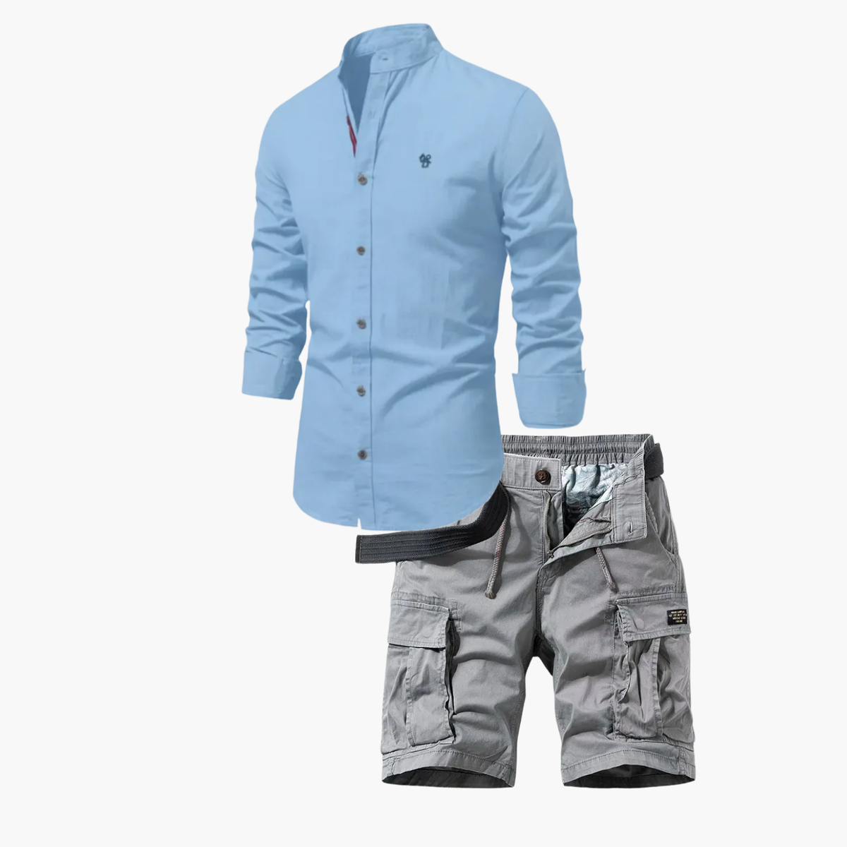 Ensemble Homme Assorti à Col Mandarin - Bleu azur