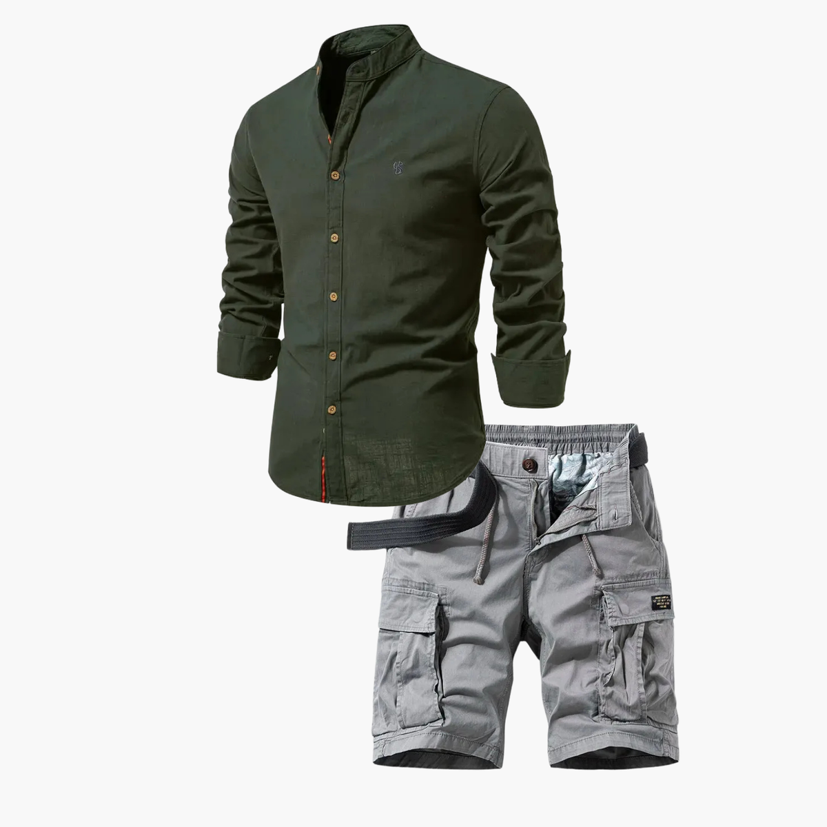 Ensemble Homme Assorti à Col Mandarin - Vert armée