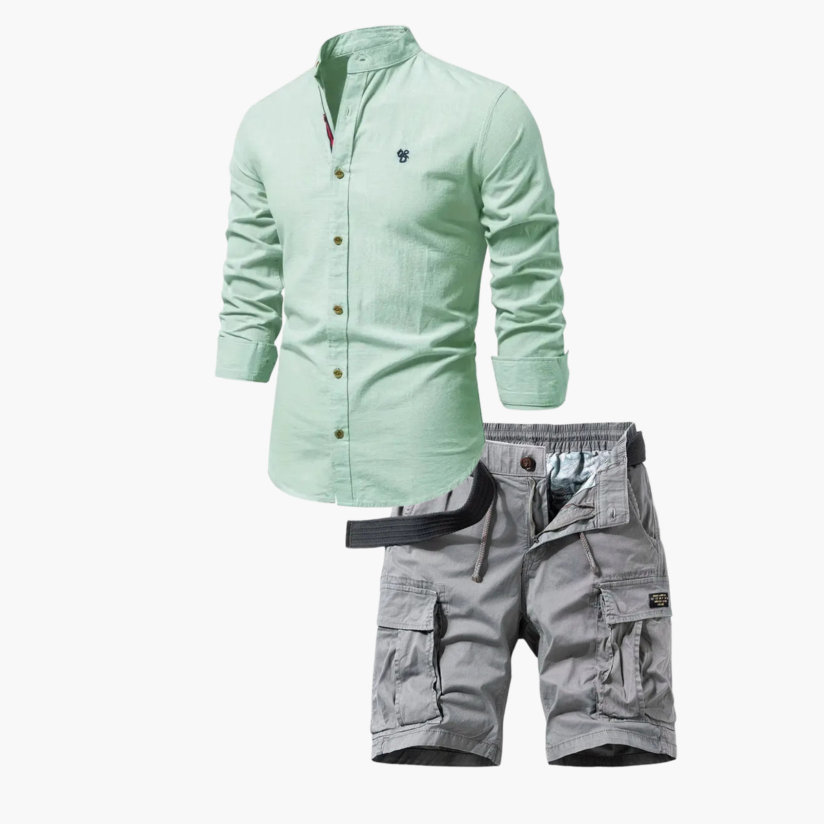 Ensemble Homme Assorti à Col Mandarin - Vert clair
