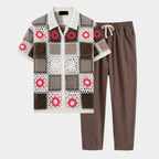 Ensemble homme boutonné ajouré - Marron