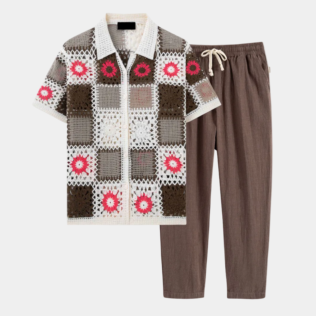 Ensemble homme boutonné ajouré - Marron