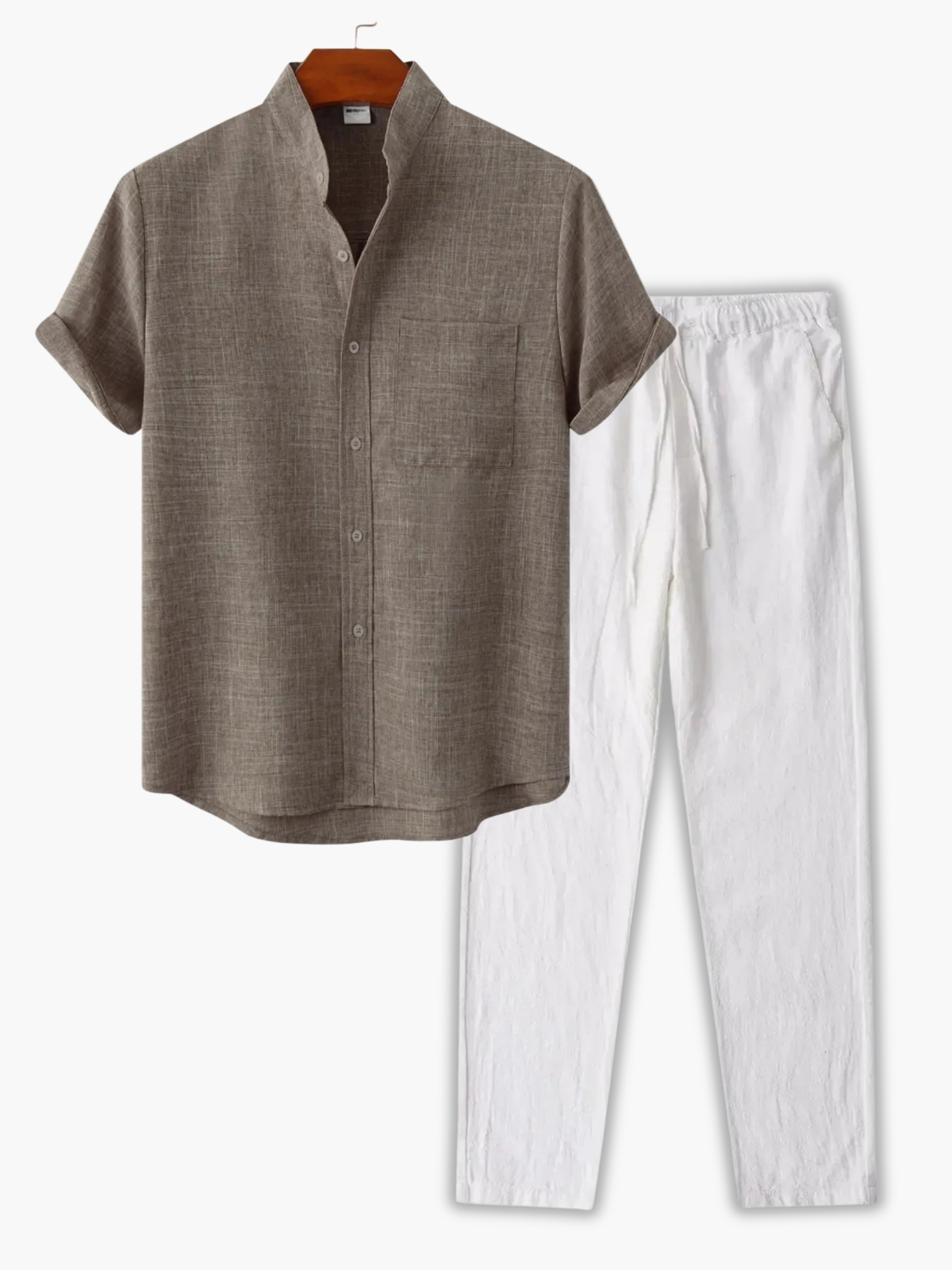 Ensemble homme chemise à poche et pantalon - Taupe