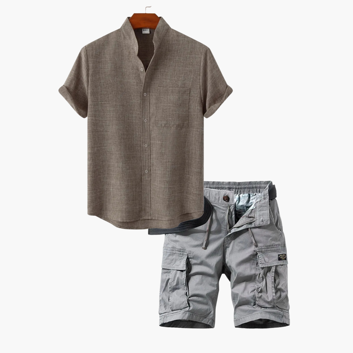 Ensemble homme chemise boutonnée cargo - Kaki