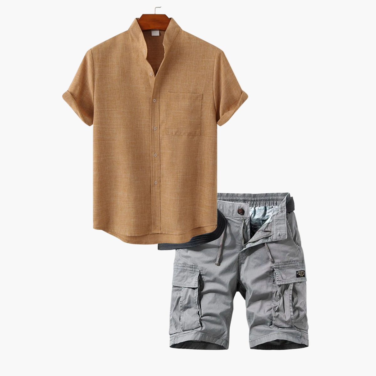Ensemble homme chemise boutonnée cargo - Marron