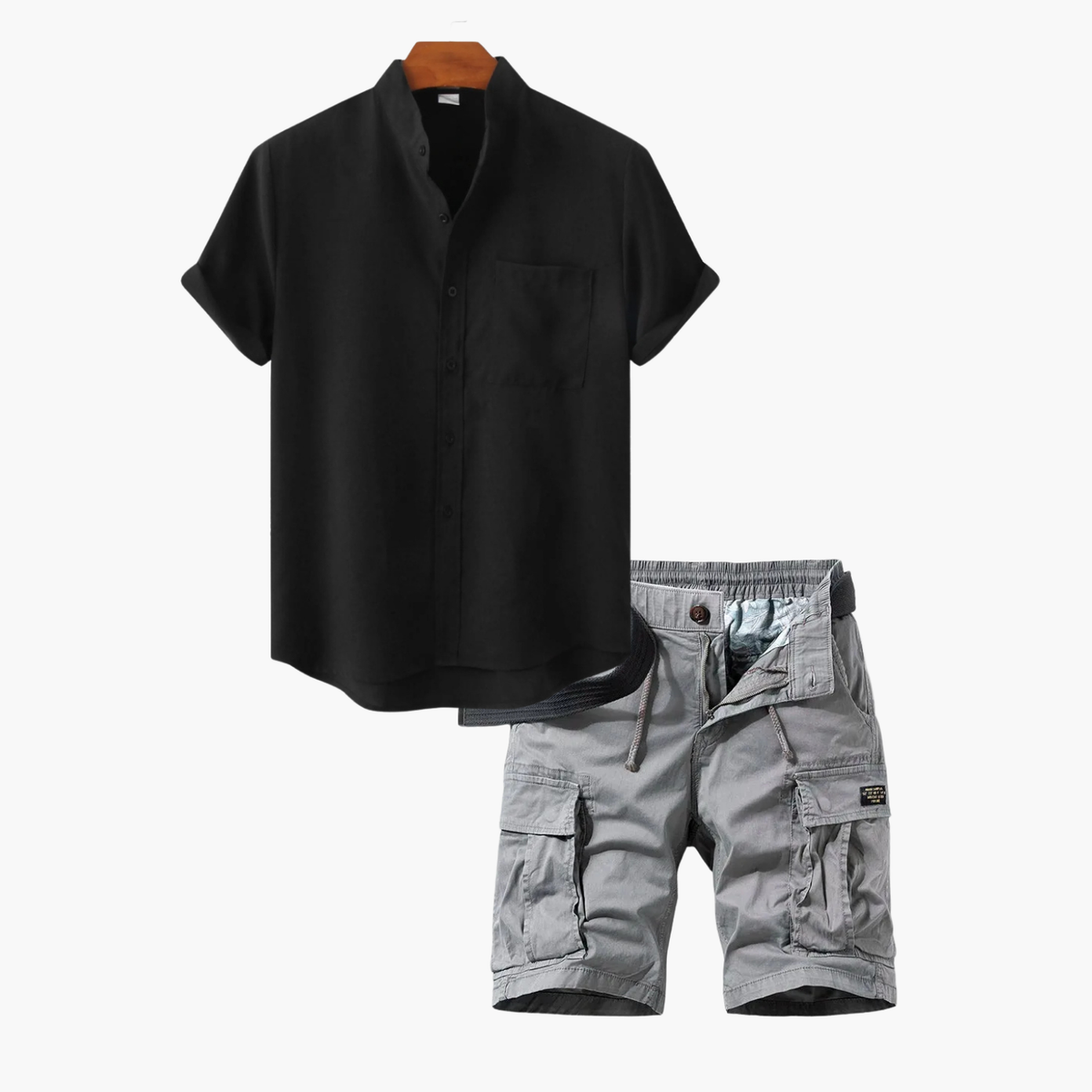 Ensemble homme chemise boutonnée cargo - Noir