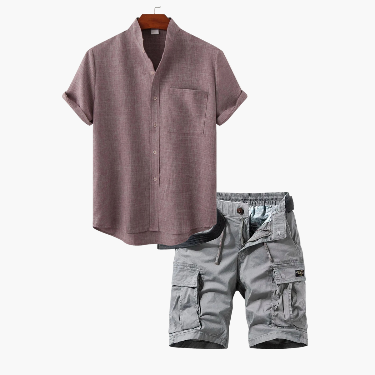 Ensemble homme chemise boutonnée cargo - Rouge