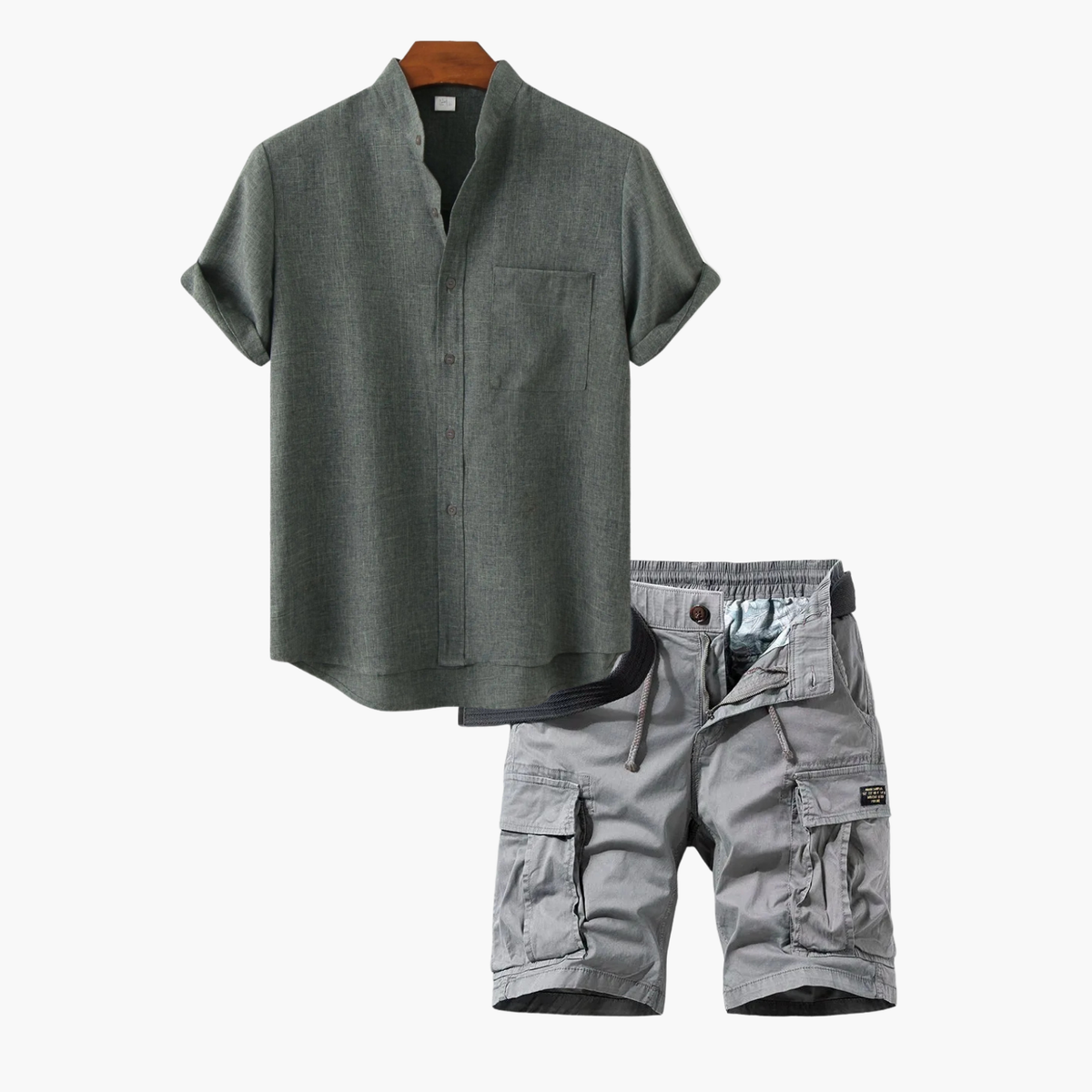 Ensemble homme chemise boutonnée cargo - Vert fonce