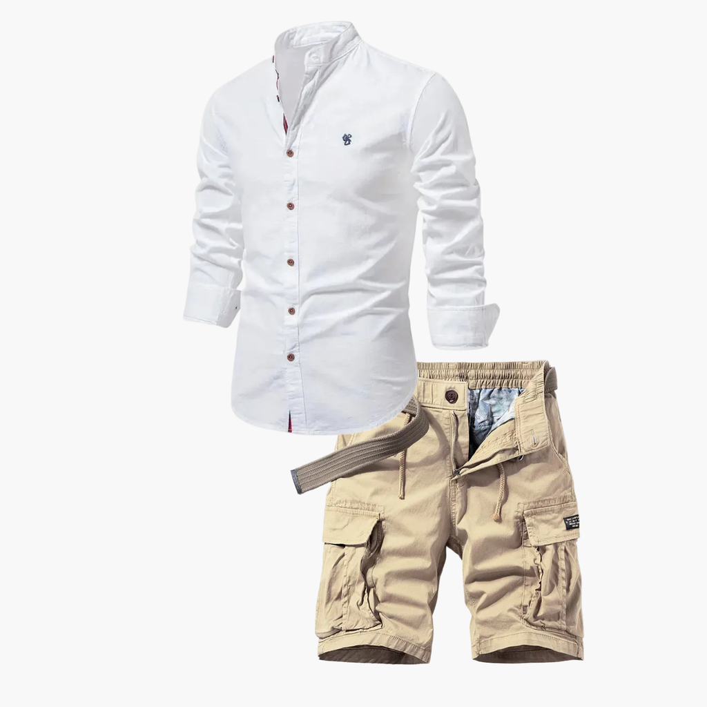 Ensemble homme chemise boutonnée et cargo - Blanc