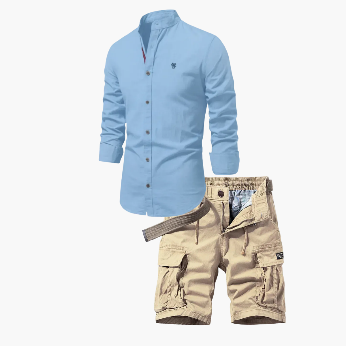 Ensemble homme chemise boutonnée et cargo - Bleu clair