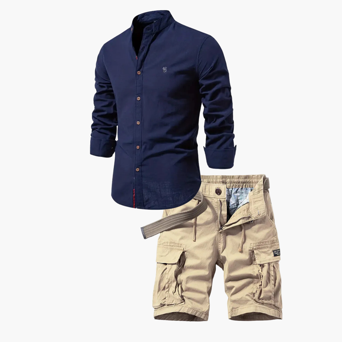 Ensemble homme chemise boutonnée et cargo - Bleu marine