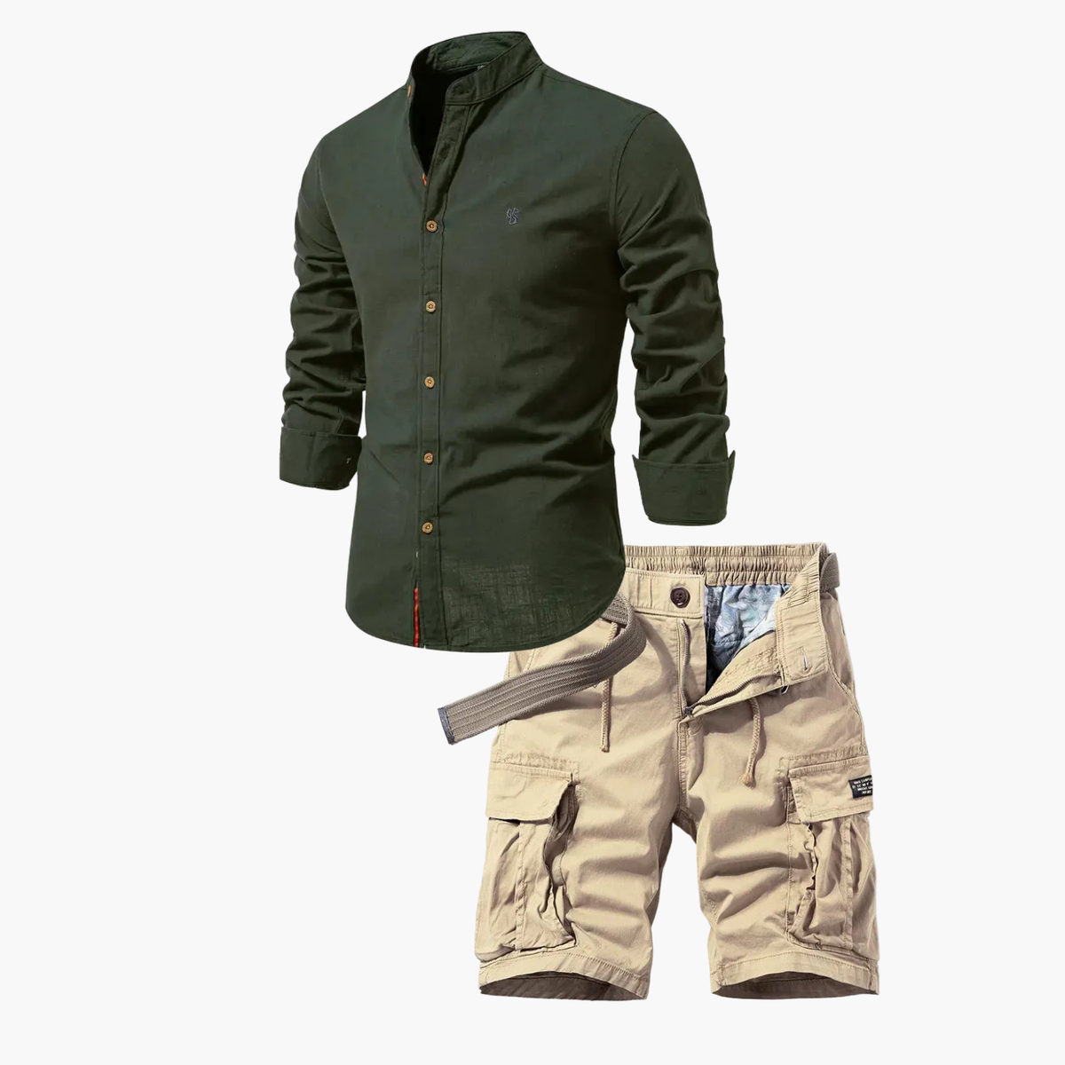 Ensemble homme chemise boutonnée et cargo - Vert armée
