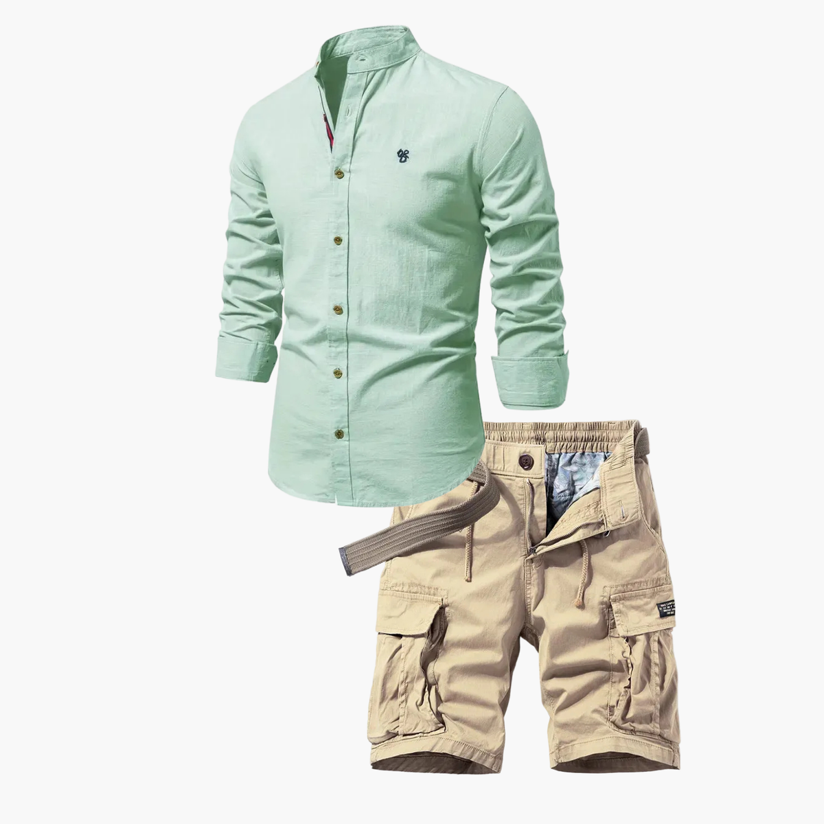 Ensemble homme chemise boutonnée et cargo - Vert clair