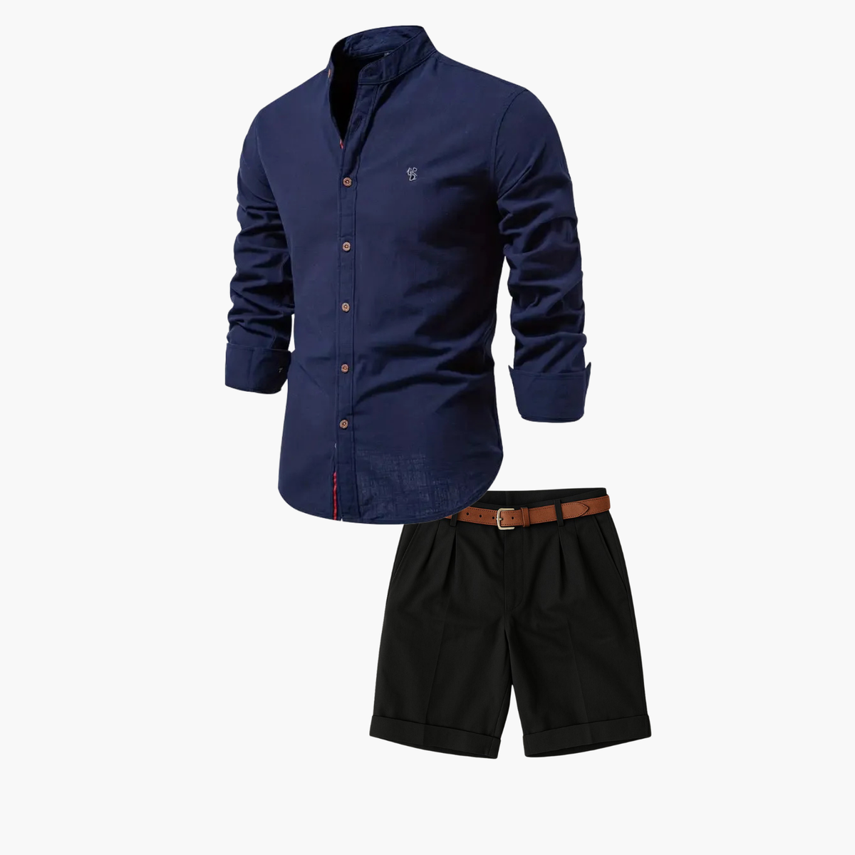 Ensemble homme chemise boutonnée et short - Bleu marine