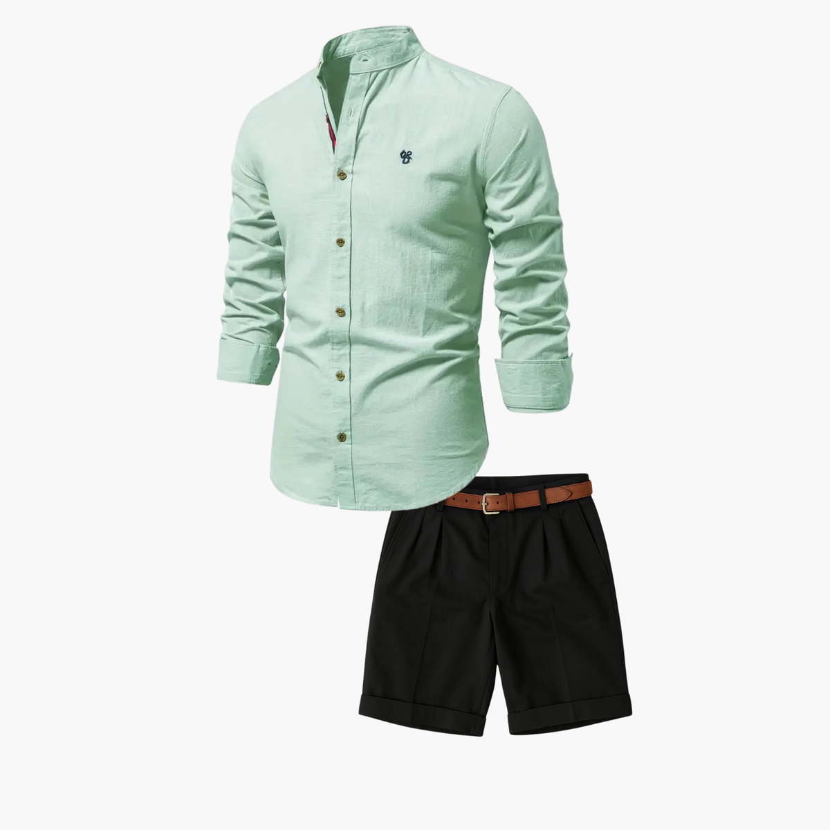 Ensemble homme chemise boutonnée et short - Vert