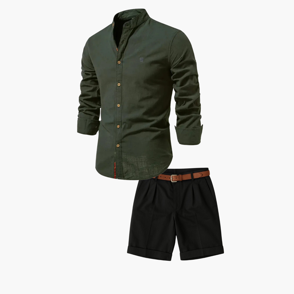 Ensemble homme chemise boutonnée et short - Vert armée