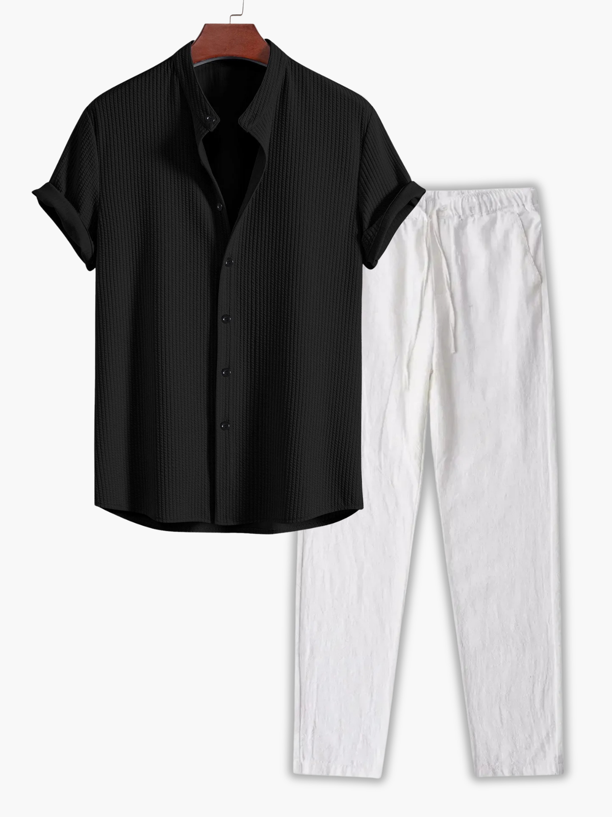 Ensemble homme chemise col mao et pantalon - Noir