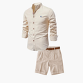 Ensemble homme chemise col mao et short - Abricot
