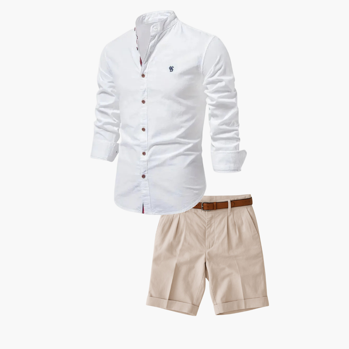 Ensemble homme chemise col mao et short - Blanc