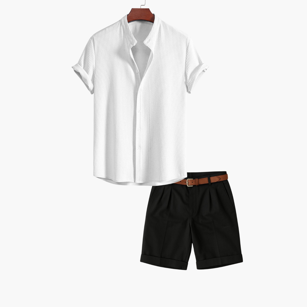 Ensemble homme chemise col montant et short - Blanc