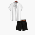 Ensemble homme chemise col montant et short - Blanc