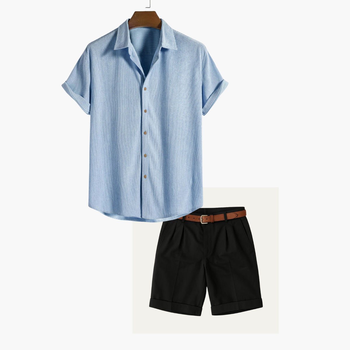 Ensemble homme chemise et short - Bleu clair