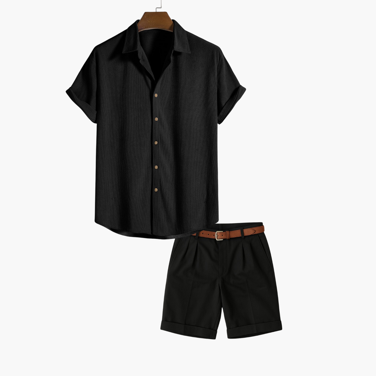 Ensemble homme chemise et short - Noir