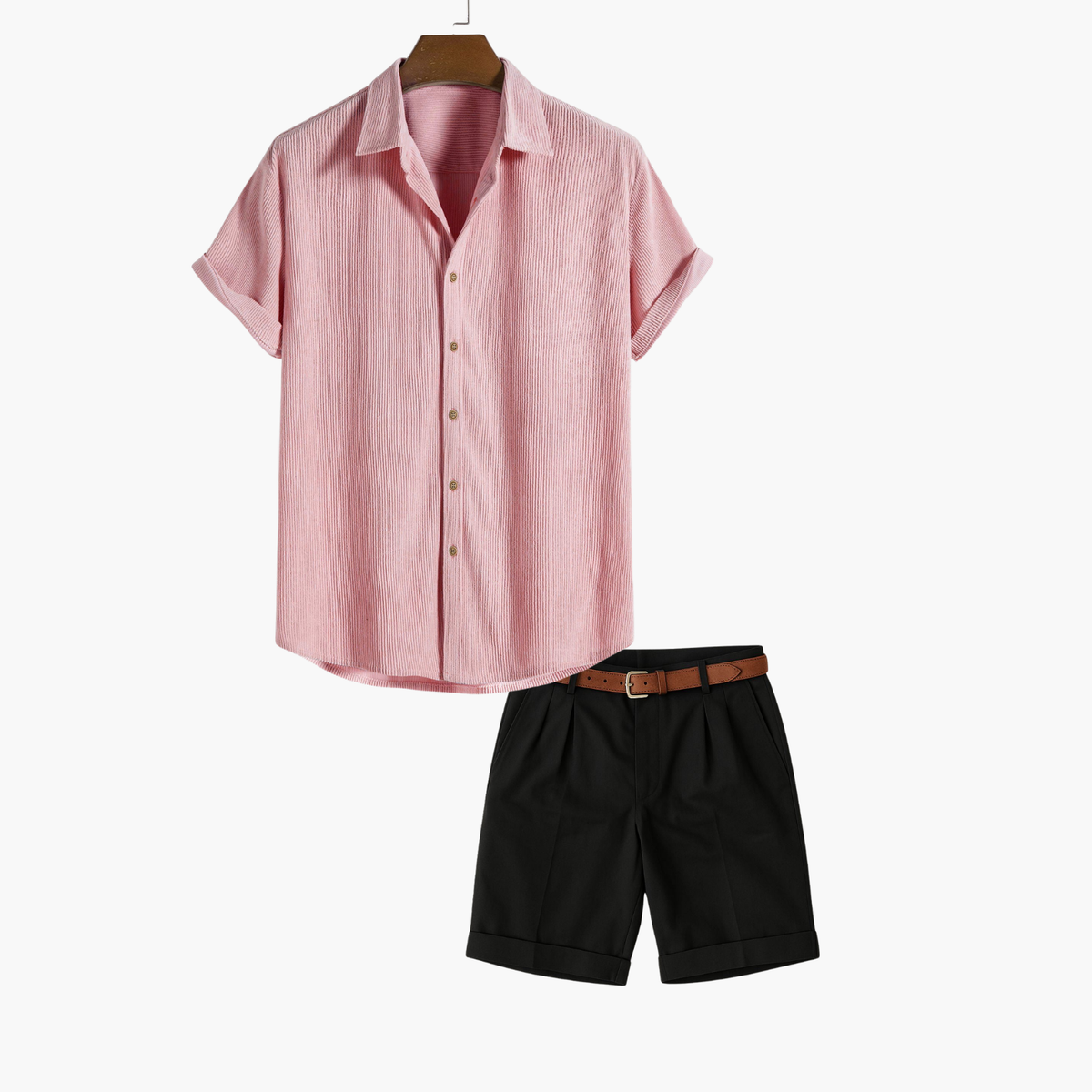 Ensemble homme chemise et short - Rose
