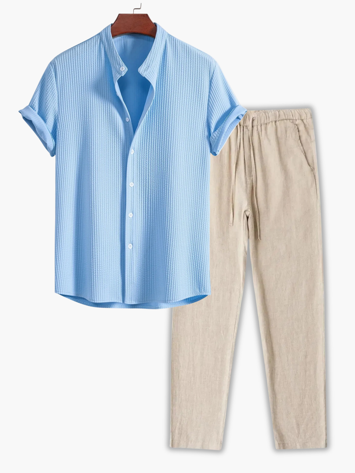 Ensemble homme chemise gaufrée - Bleu clair