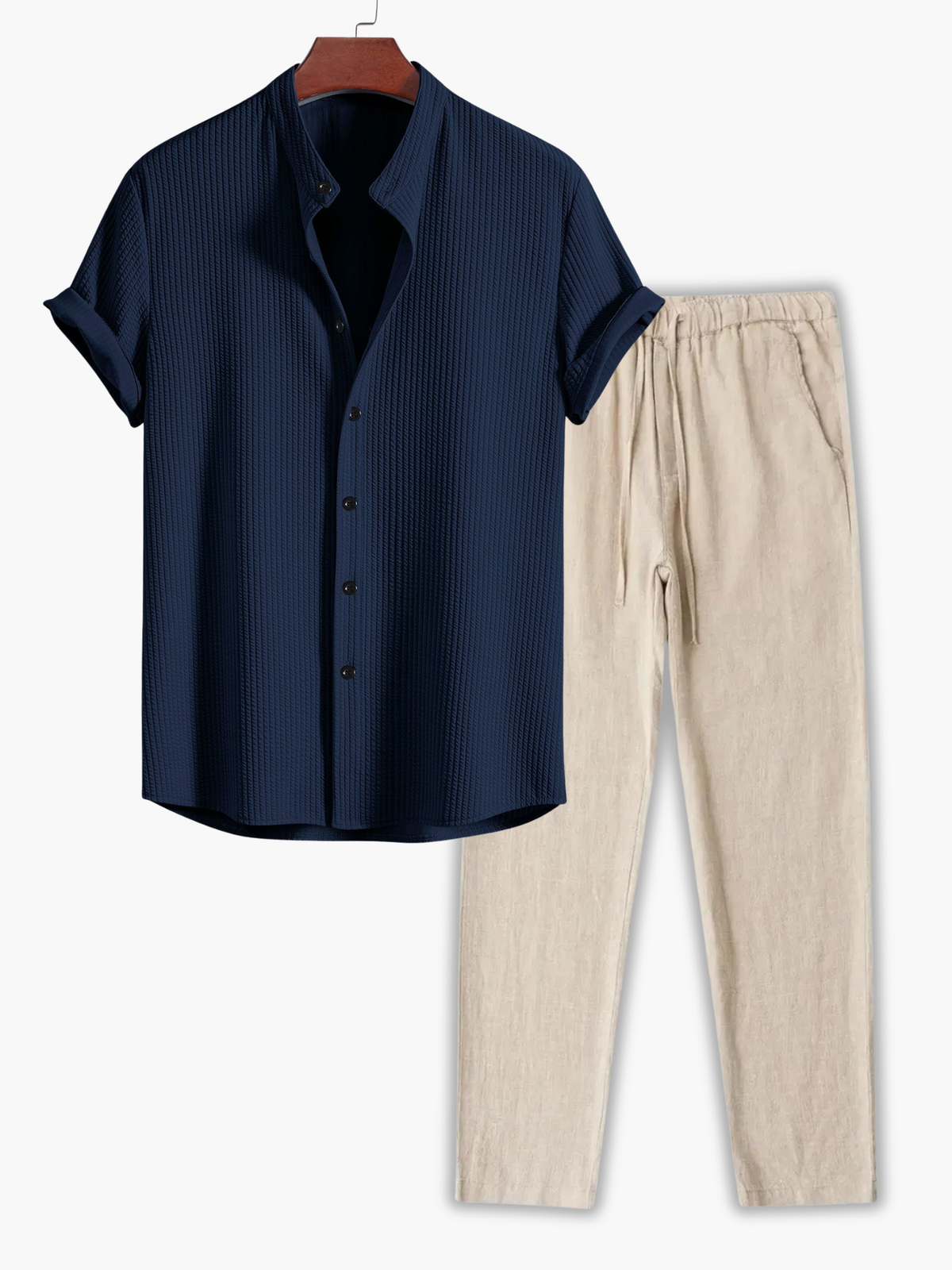 Ensemble homme chemise gaufrée - Bleu marine