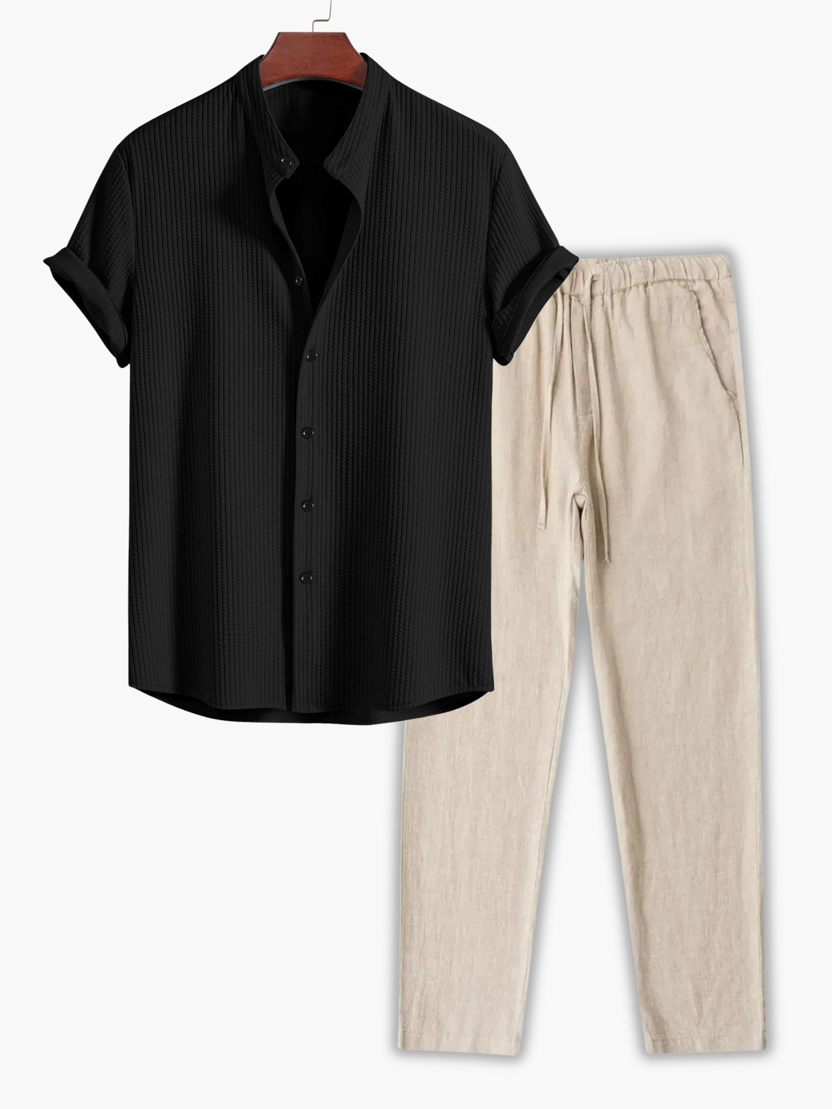 Ensemble homme chemise gaufrée - Noir