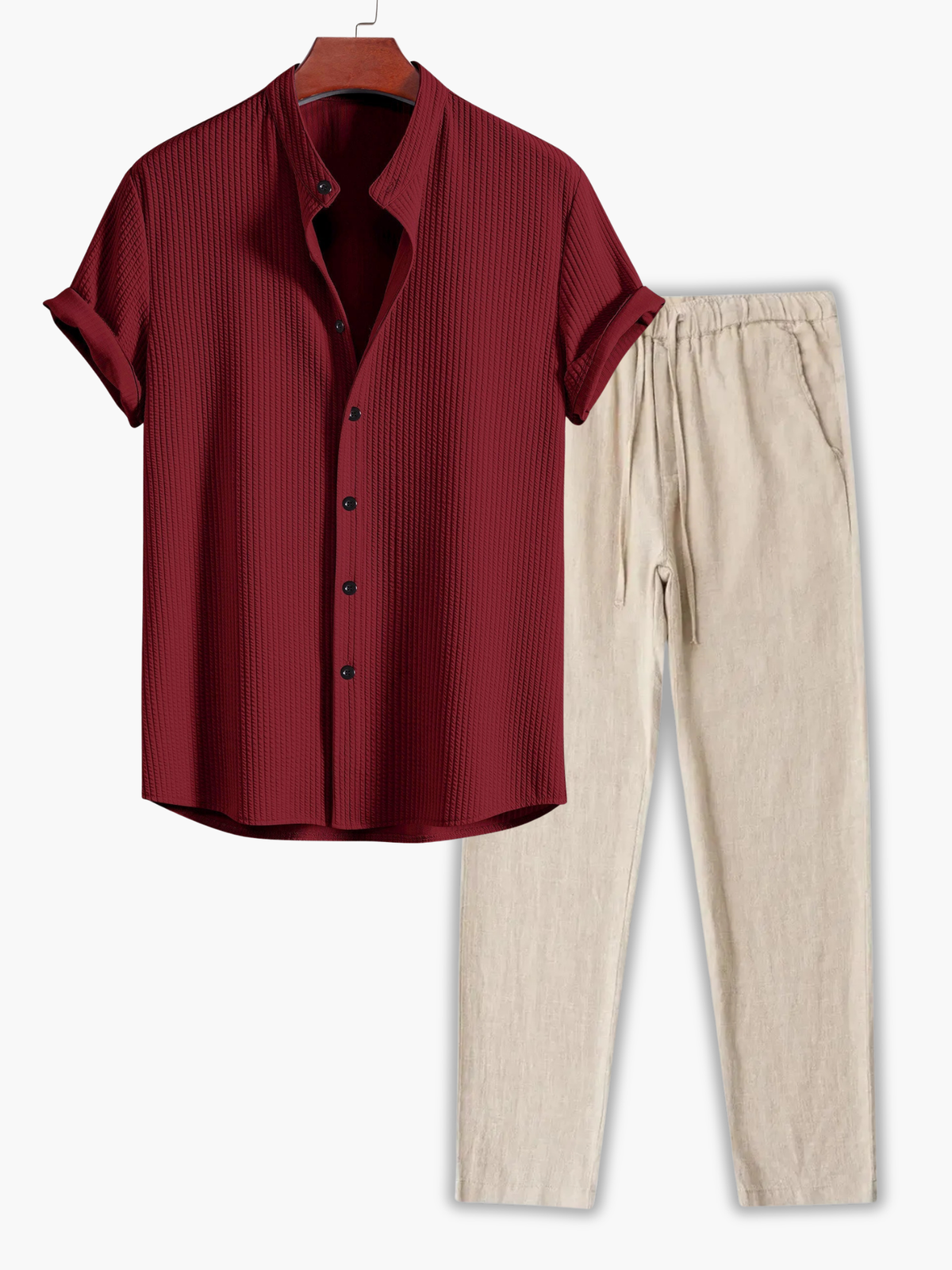 Ensemble homme chemise gaufrée - Rouge