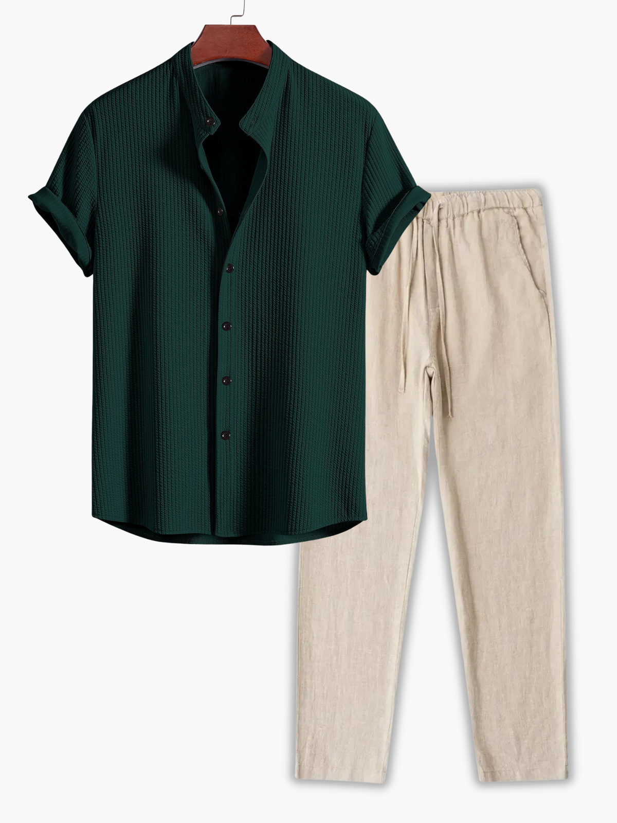 Ensemble homme chemise gaufrée - Vert fonce