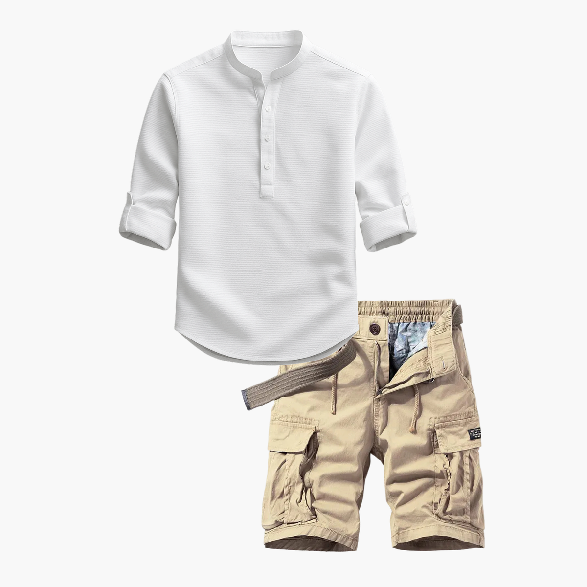 Ensemble homme chemise henley et cargo - Blanc