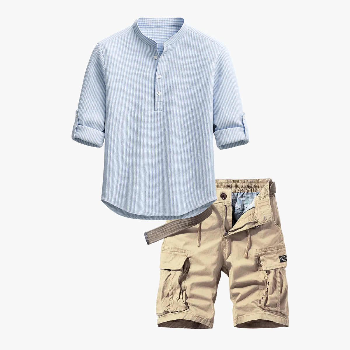 Ensemble homme chemise henley et cargo - Bleu clair
