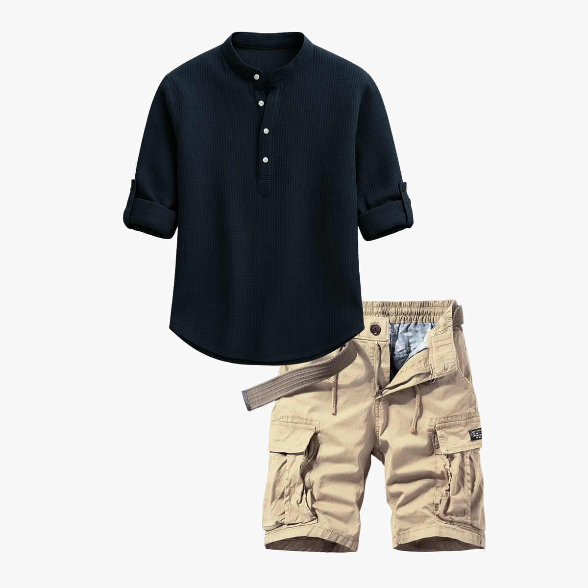 Ensemble homme chemise henley et cargo - Bleu marine