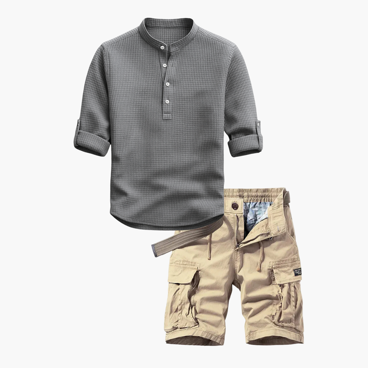 Ensemble homme chemise henley et cargo - Gris