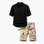 Ensemble homme chemise henley et cargo - Noir