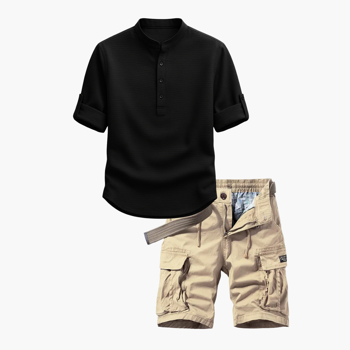 Ensemble homme chemise henley et cargo - Noir